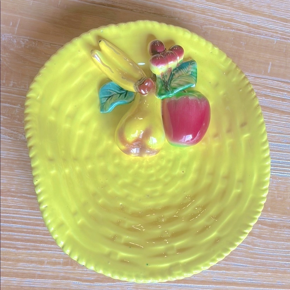 Nippon 3D Basket Weave Ceramic Fruit Bowl Stamped Japan
